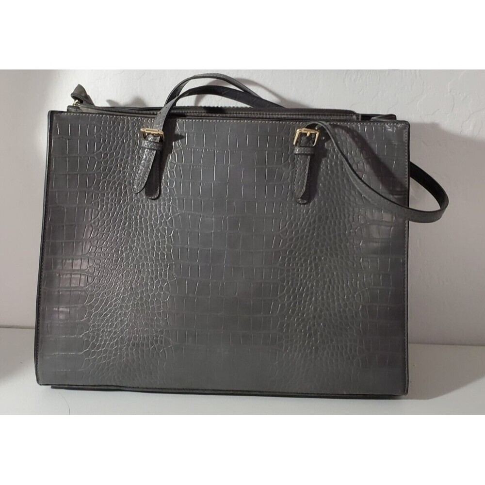 Womens Gray Laptop Purse Faux Leather with Bottom Studs